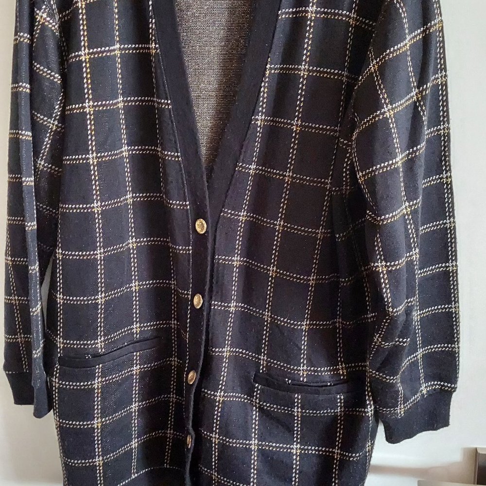 Cathy Daniels Black Long Sleeve Sweater with gold and silver sparkles, Size M